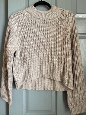 Design365 Chunky Knit Sweater Women's Small Cream Mock Neck Pullover